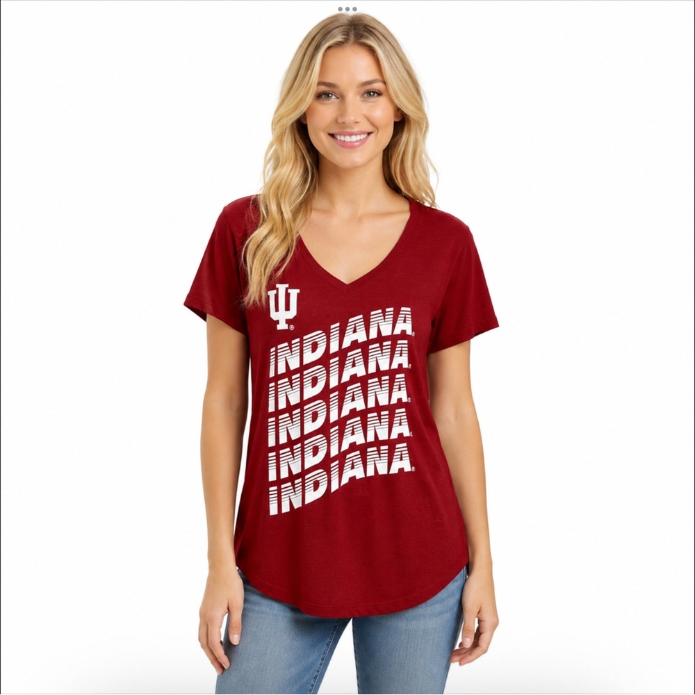 Indiana Hoosiers Womens T Shirt Plus Size 1X Klutch Red 3D Marquee Stripe Tee